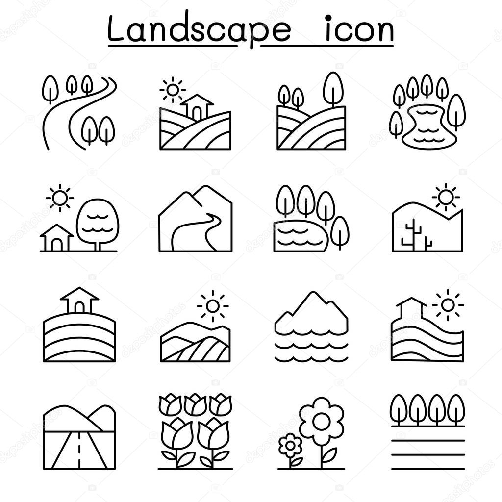 Landscape icon set in thin line styl
