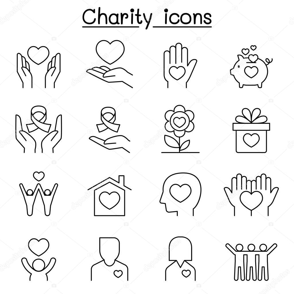 Charity & Donation icon set in thin line style