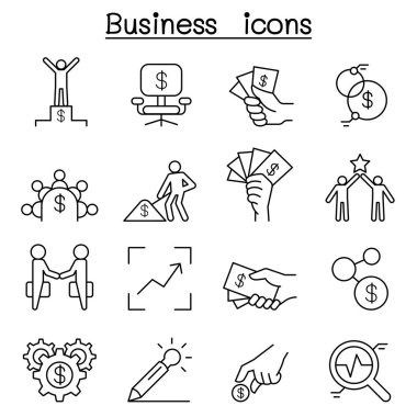 İnce çizgi stilinde iş fikir Icon set