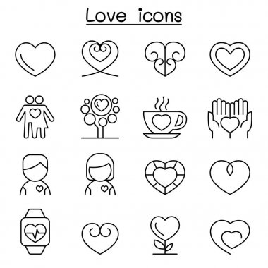 İnce çizgi stilinde kalp ve sevgi Icon set