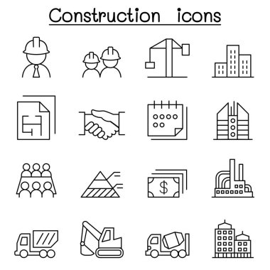 İnce çizgi stilinde inşaat Icon set