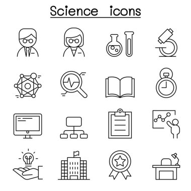 İnce çizgi stilinde bilim Icon set
