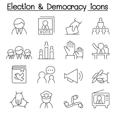 İnce çizgi stili içinde seçim ve demokrasi Icon set