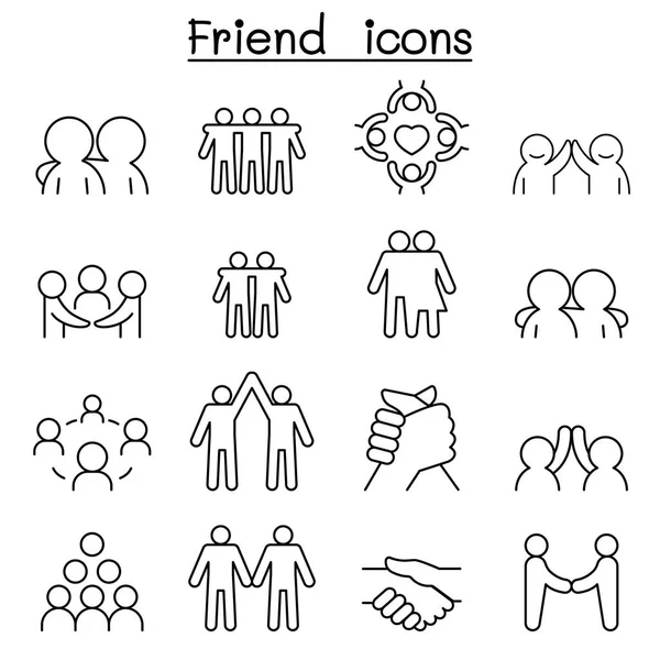 Friend & Harmony icon set in thin line style — Stock Vector
