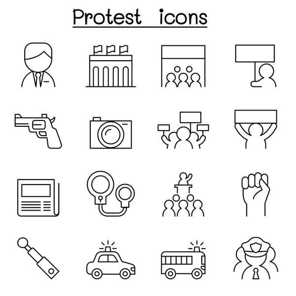 Ícone de protesto definido em estilo de linha fina — Vetor de Stock