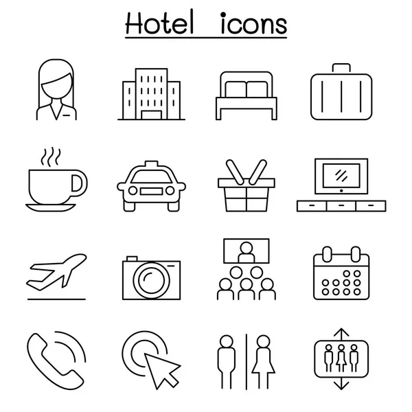 Hotel Icon ince çizgi stili ayarla — Stok Vektör