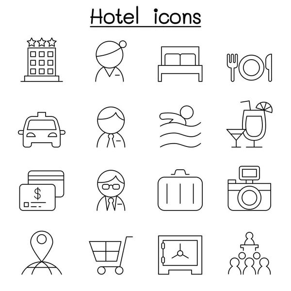 Hotel Icon ince çizgi stili ayarla — Stok Vektör