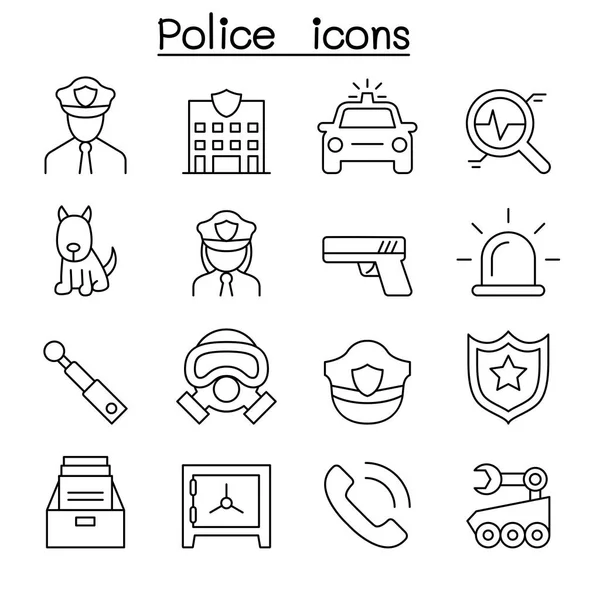 İnce çizgi stilinde polis Icon set — Stok Vektör