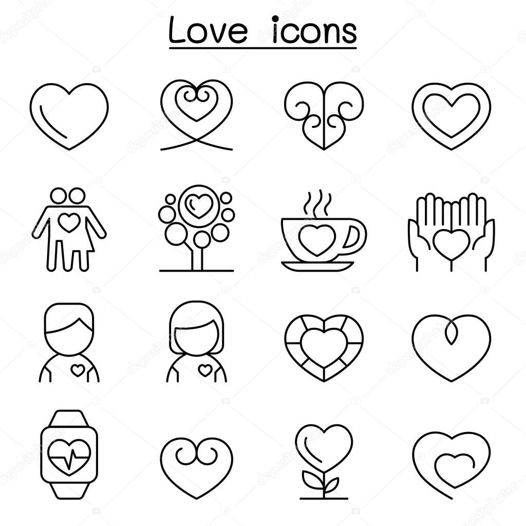 Heart & Love icon set in thin line style
