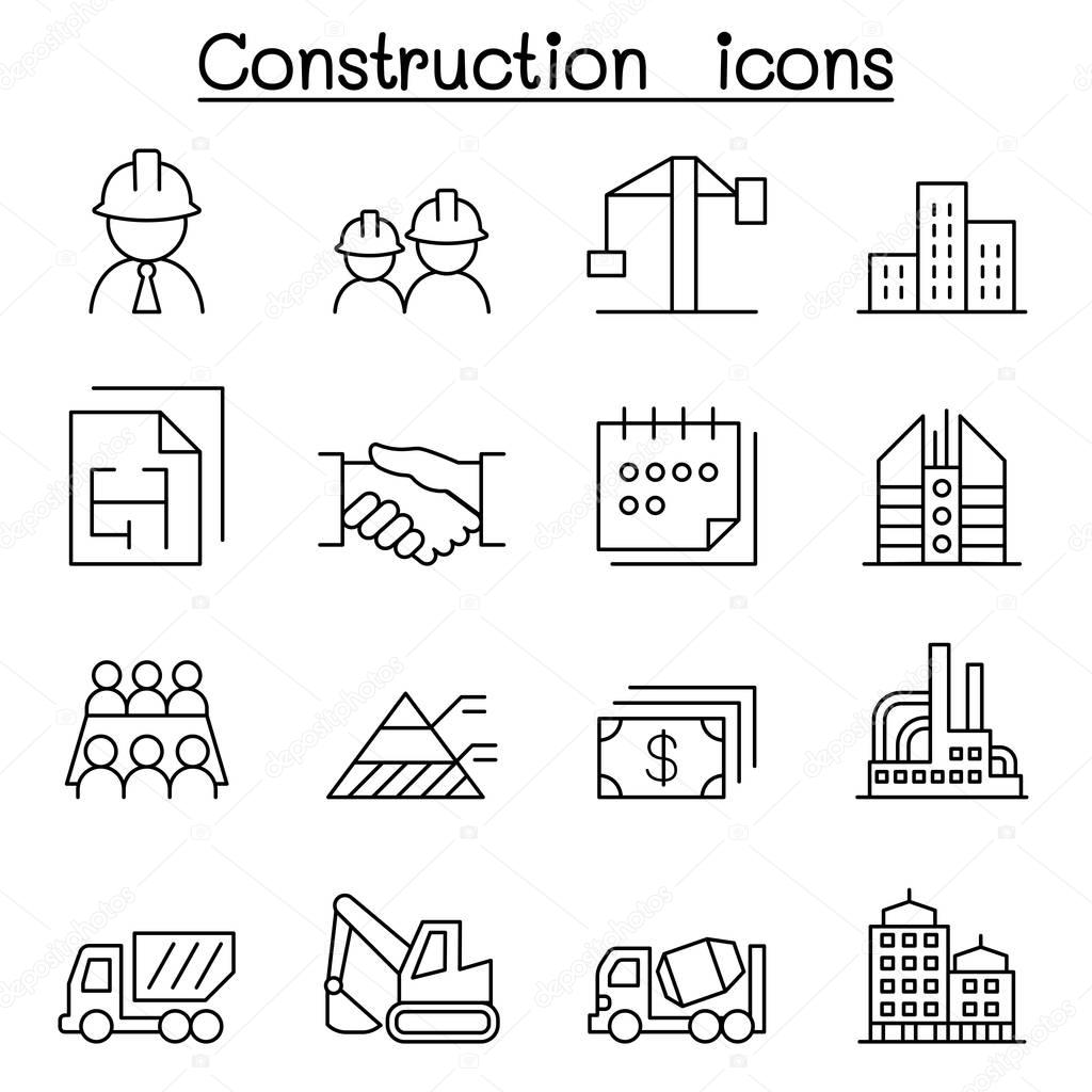 Construction icon set in thin line style