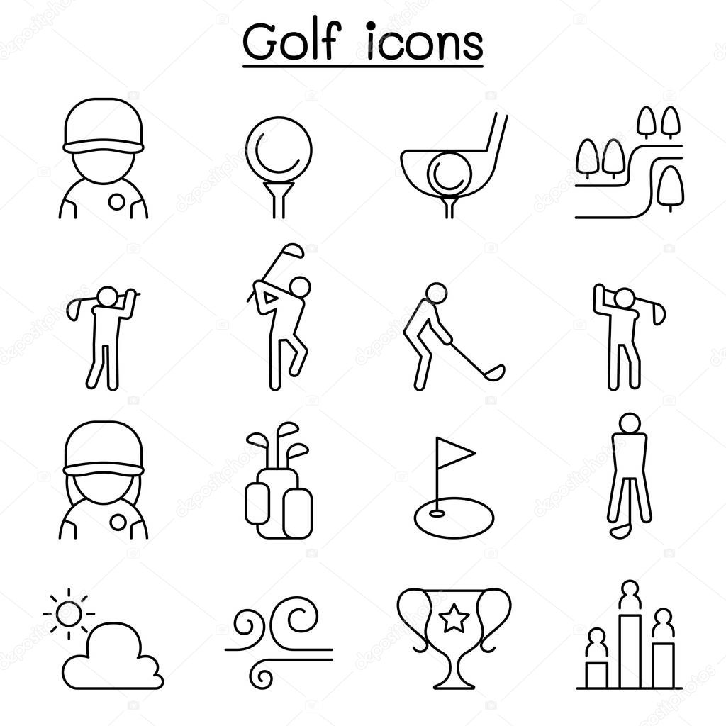 Golf icon set in thin line style