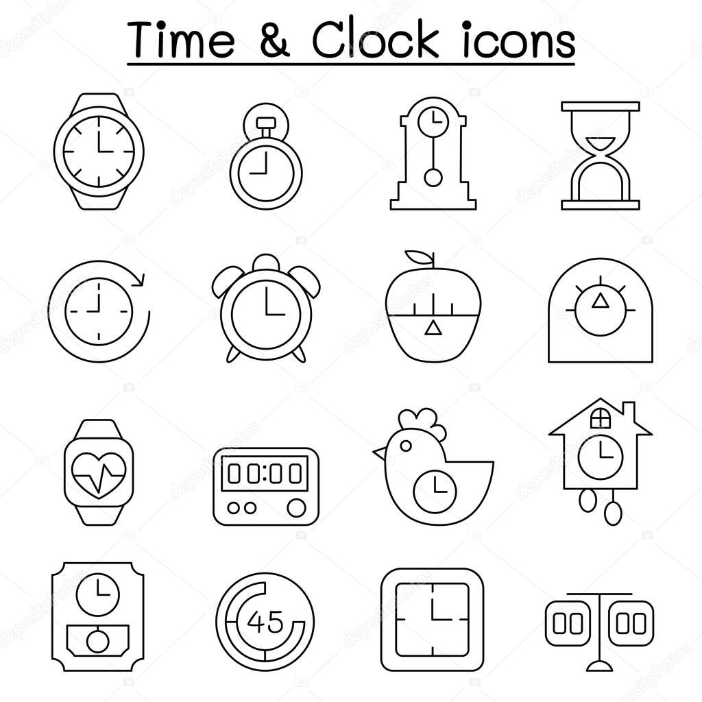 Time & Clock icon set in thin line style