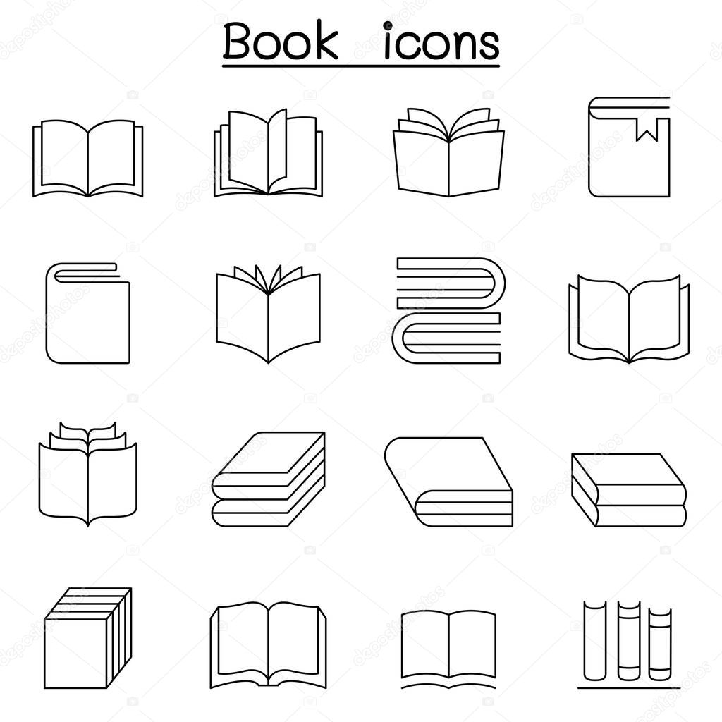 Book icon set in thin line style