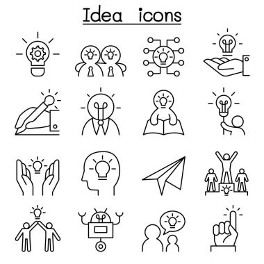 İnce çizgi stilinde fikir ve yaratıcı Icon set