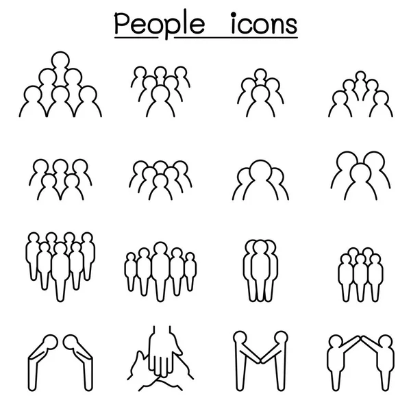 사람들의 아이콘은 얇은 선 스타일로 설정됩니다. — 스톡 벡터