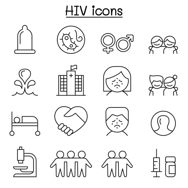 AIDS ,HIV icon set in thin line style — Stock Vector