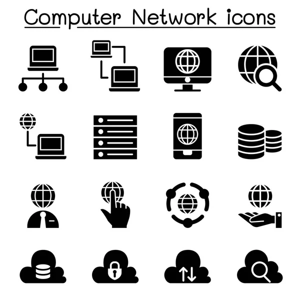 Red informática, Servidor, Iconos de alojamiento vector ilustración diseño gráfico — Vector de stock
