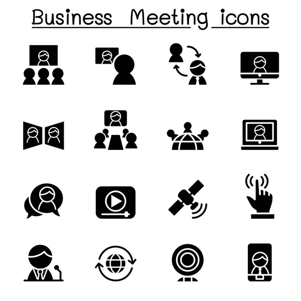 Ícones de reunião de negócios ilustração vetorial design gráfico — Vetor de Stock