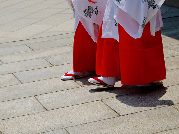 Japanese lady in traditional dress are walking