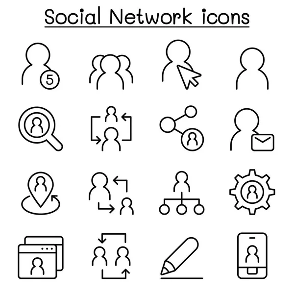 ไอคอนเครือข่ายสังคมในสไตล์เส้นบาง — ภาพเวกเตอร์สต็อก