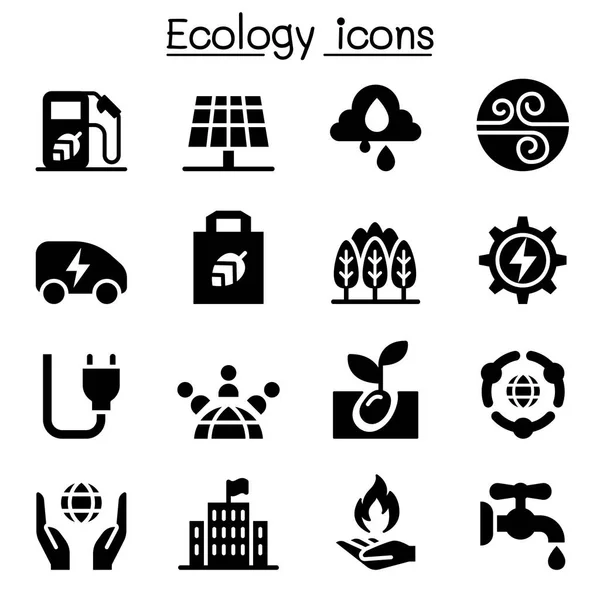 Ecología, conjunto de iconos de energía verde — Vector de stock