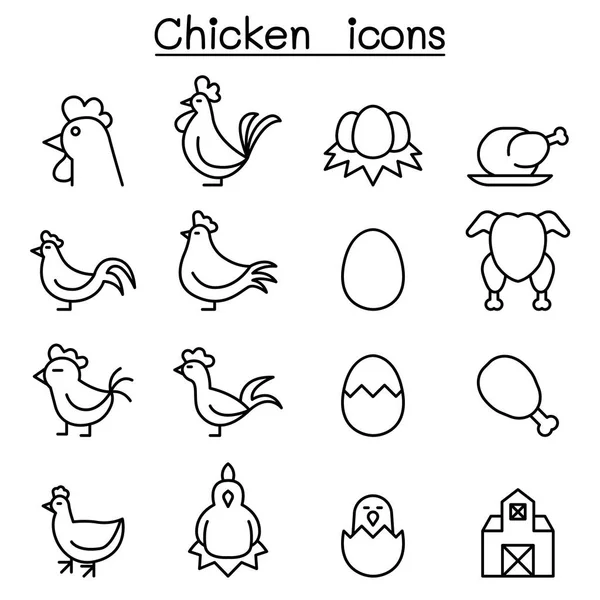 İnce çizgi stili tavuk Icon set