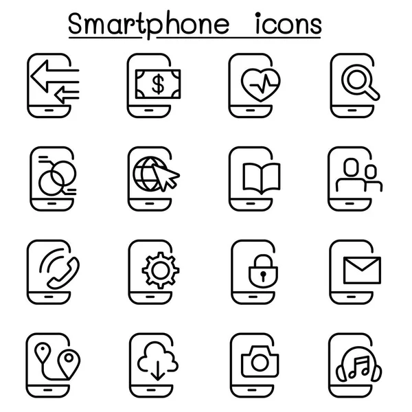 Icona smartphone impostata in stile linea sottile — Vettoriale Stock