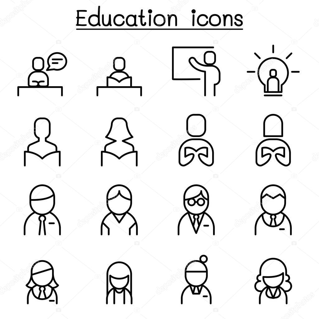 Education & Learning icon set in thin line style