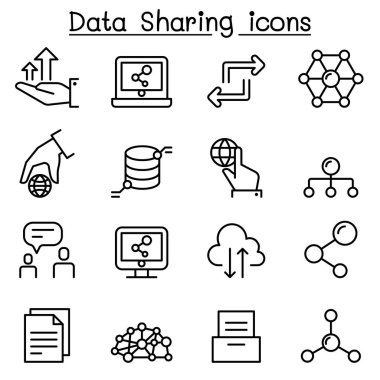 Veri paylaşımı ince çizgi stili Icon set