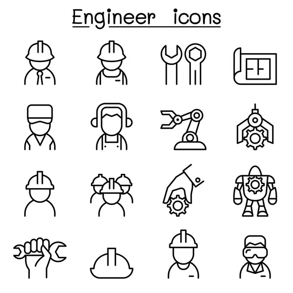 İnce çizgi stilinde mühendis Icon set