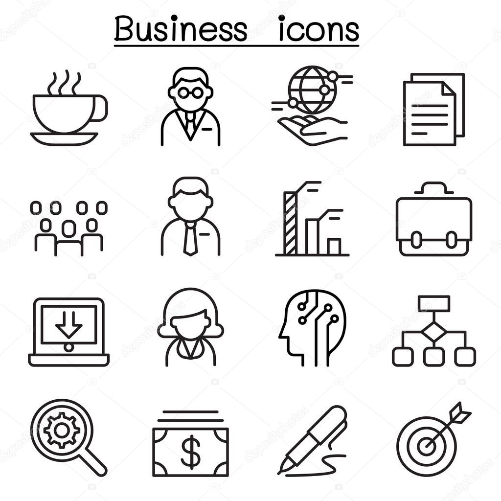 Business management icon set in thin line style