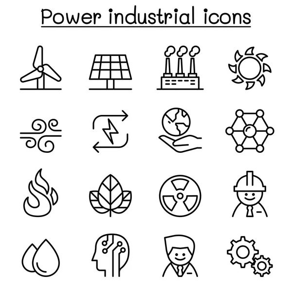 Power & Energy ícone industrial definido em estilo de linha fina —  Vetores de Stock