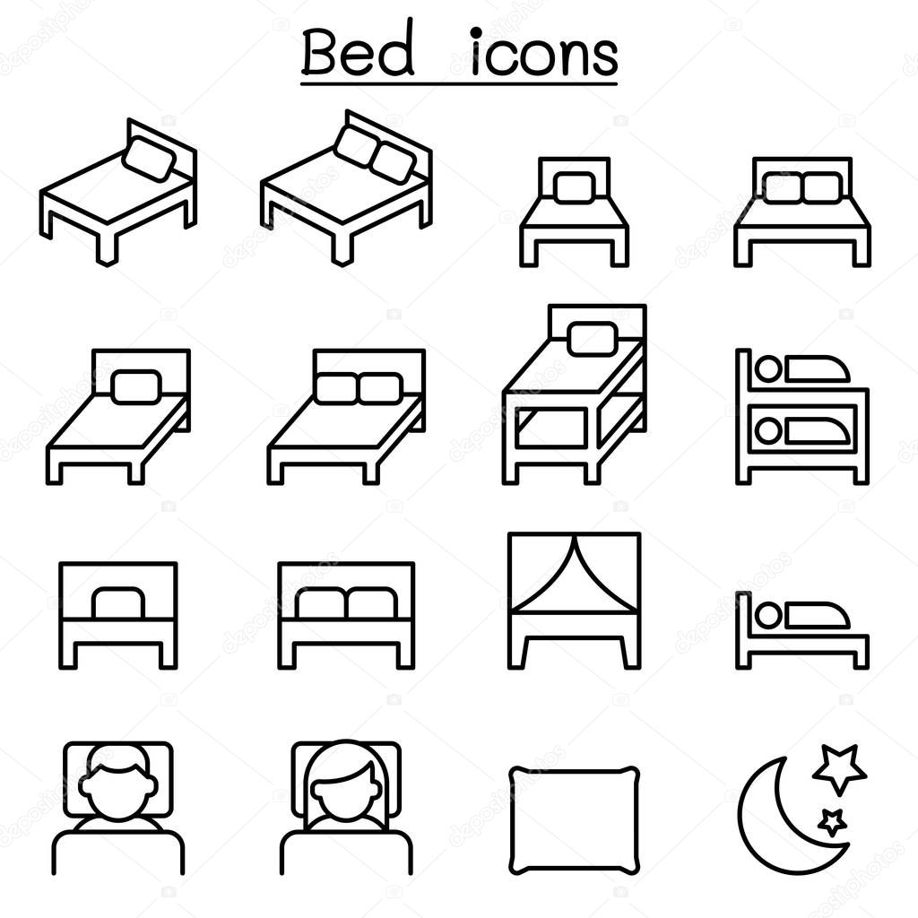 Bed icon set in thin line style