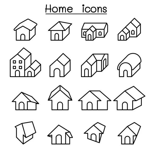 Home, Ícone da casa definido em estilo de linha fina —  Vetores de Stock