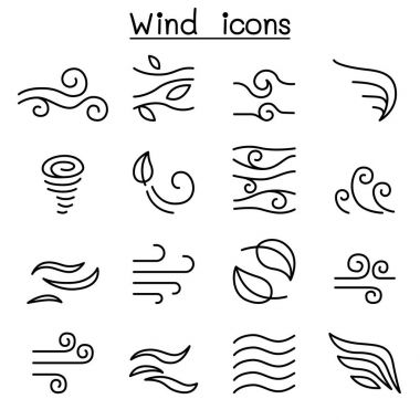 İnce çizgi stilinde Rüzgar Icon set