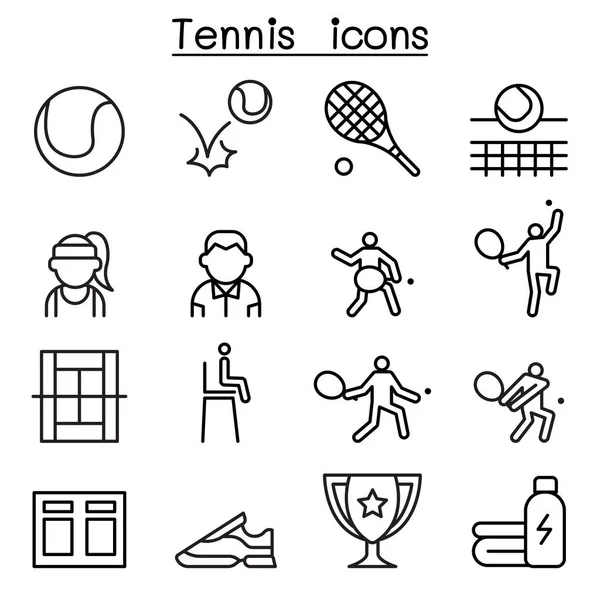 Icono de tenis ambientado en estilo de línea delgada — Vector de stock