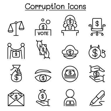 İnce çizgi stilinde yolsuzluk ve usulsüzlük Icon set