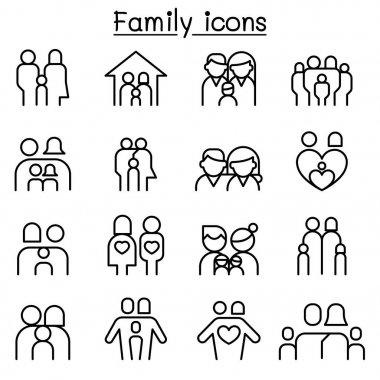 İnce çizgi stilinde aile ve insanlar Icon set