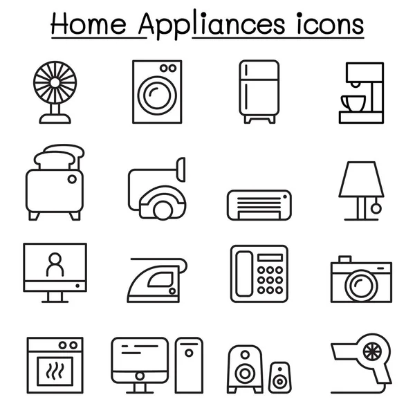 İnce çizgi stili cihaz Icon set — Stok Vektör