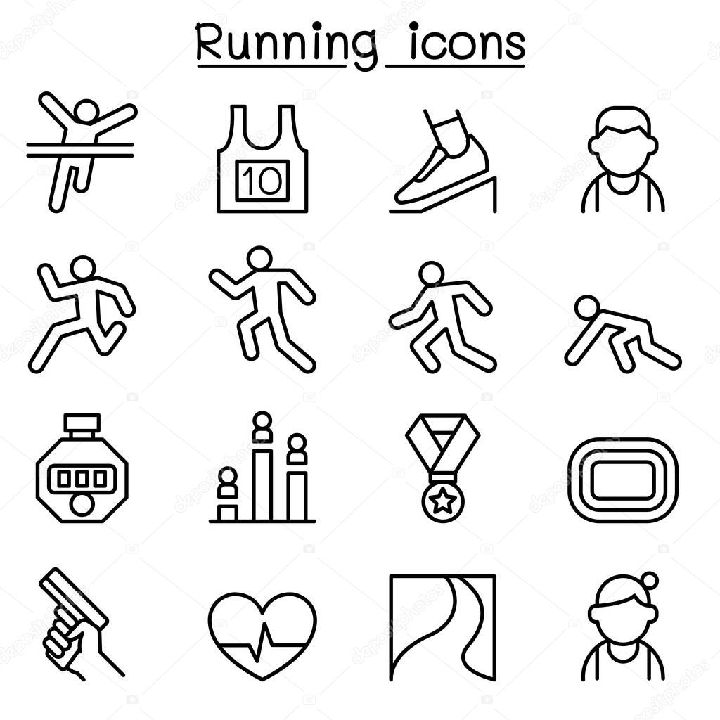 Running icon set in thin line style 