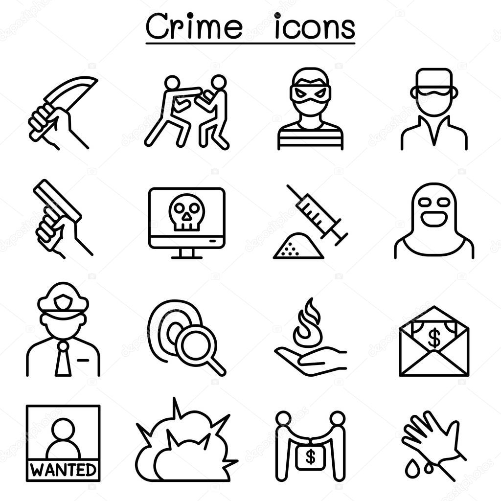 Crime icon set in thin line style