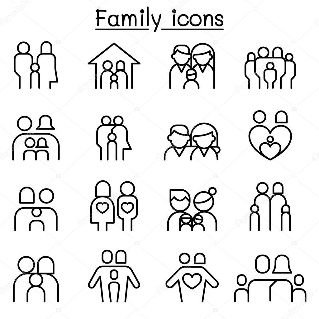 Family & People icon set in thin line style