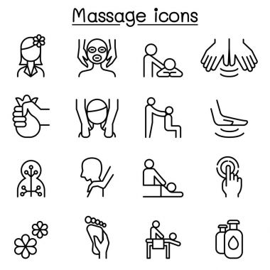 İnce çizgi stilinde masaj ve Spa Icon set
