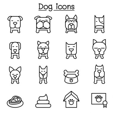 İnce çizgi stilinde köpek Icon set