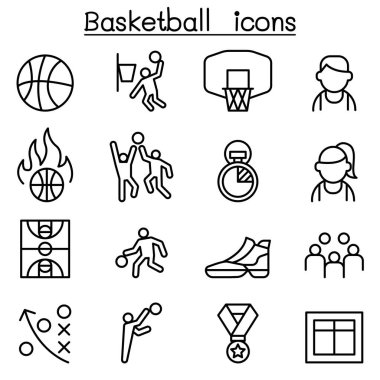 İnce çizgi stilinde basketbol Icon set
