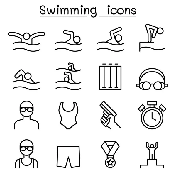 Schwimm-Ikone im Dünnschichtstil — Stockvektor