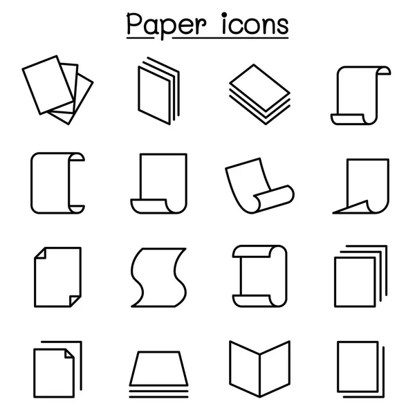 Ícone de papel definido em estilo de linha fina — Vetor de Stock