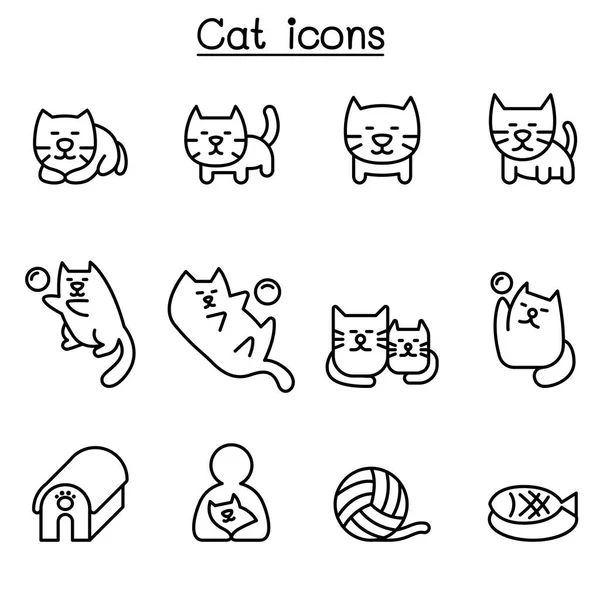 İnce çizgi stilinde kedi Icon set