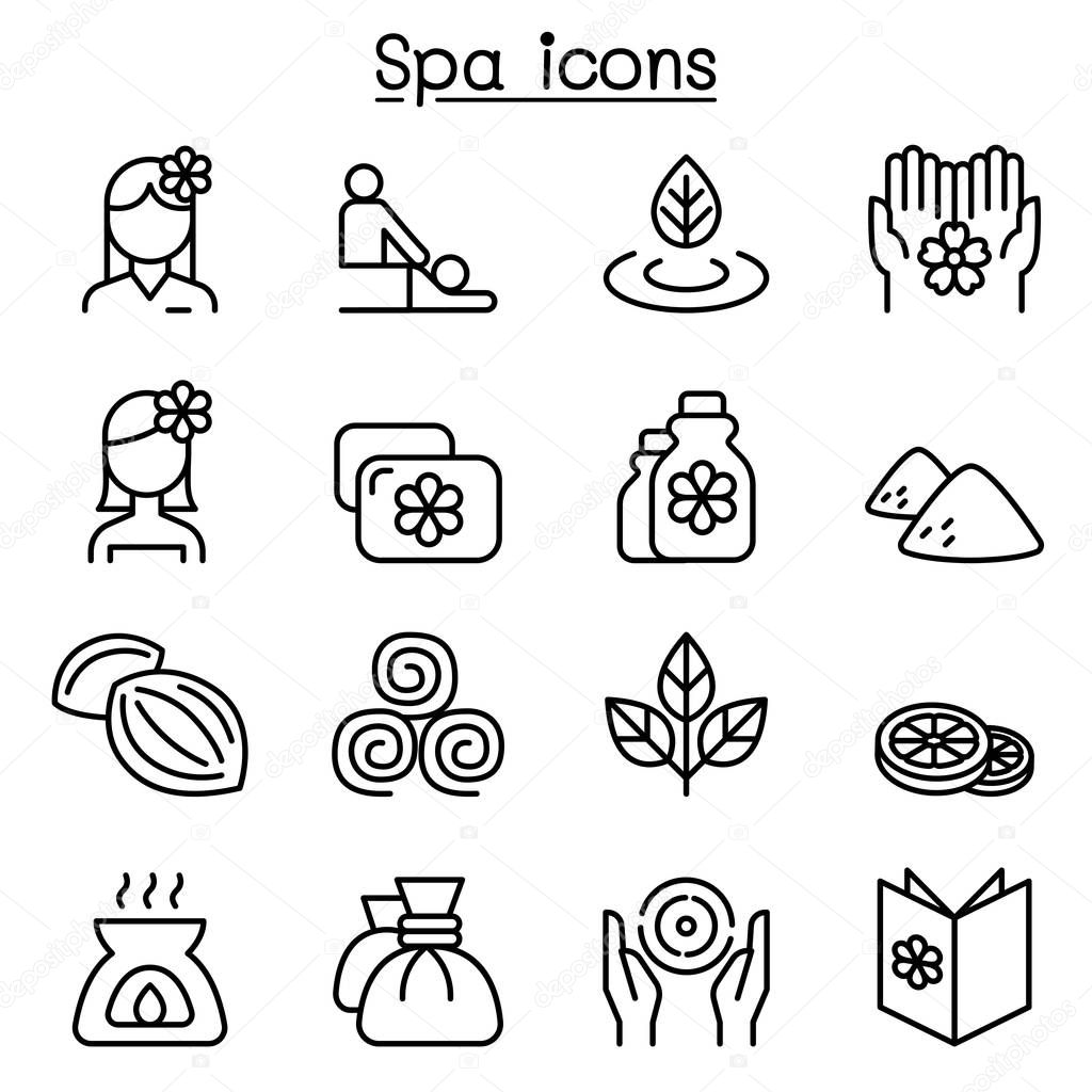 Massage, Spa & alternative therapy icon set in thin line style