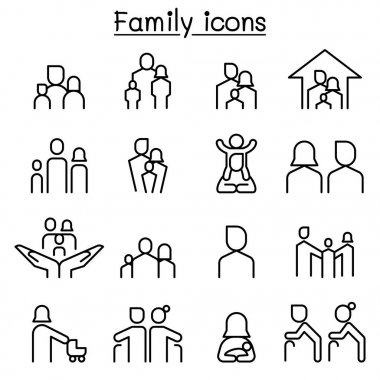 İnce çizgi stilinde aile Icon set